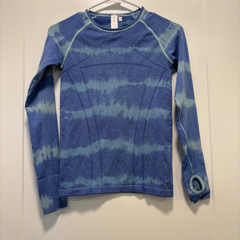 Ivivva Lululemon Girls Blue Tie‎ Dye Long Sleeve Seamless Athletic Top Size 12